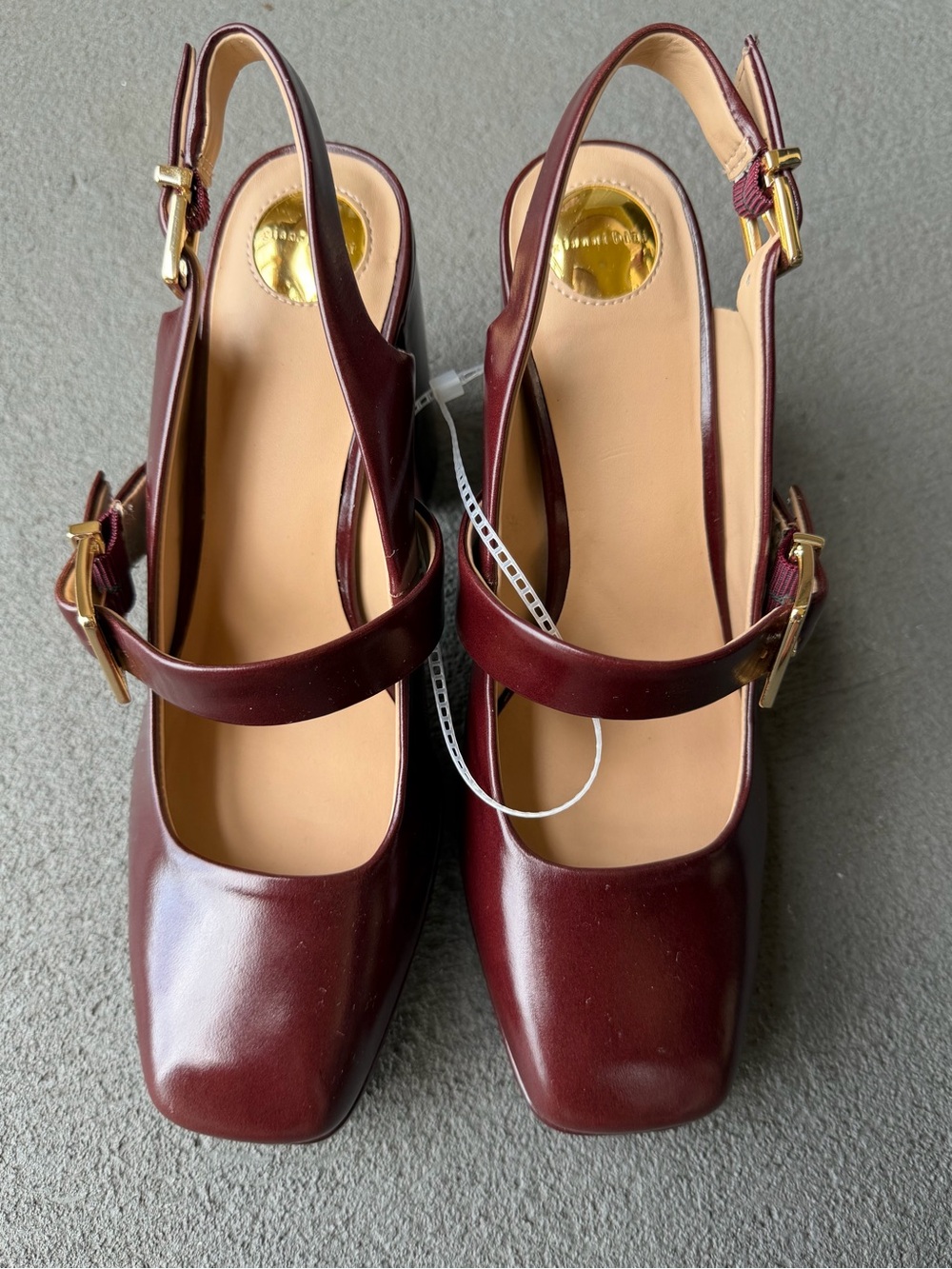Gianni Bini Maroon Leather Sonata Slingback Mary Jane Pump 8M Chunky NWOB - Picture 4 of 13